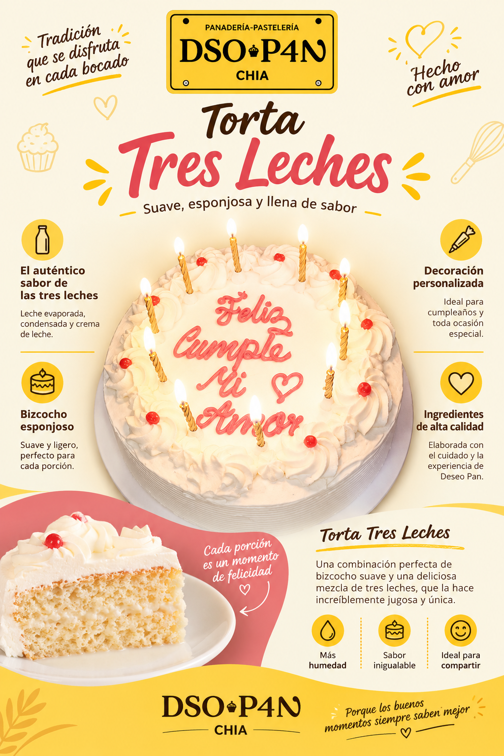 TORTA TRES LECHES - 50 PORCIONES
