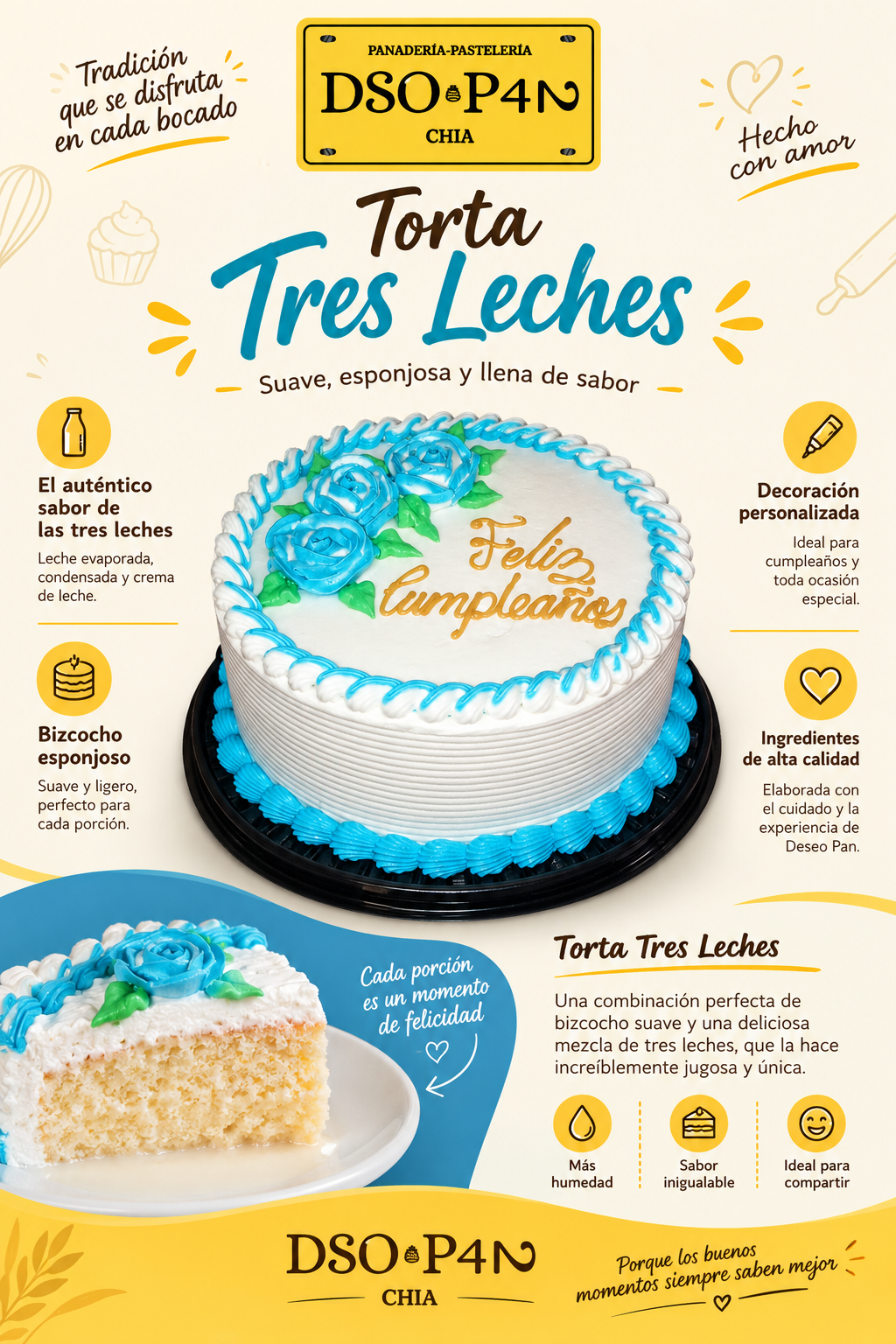 TORTA TRES LECHES - 20 PORCIONES